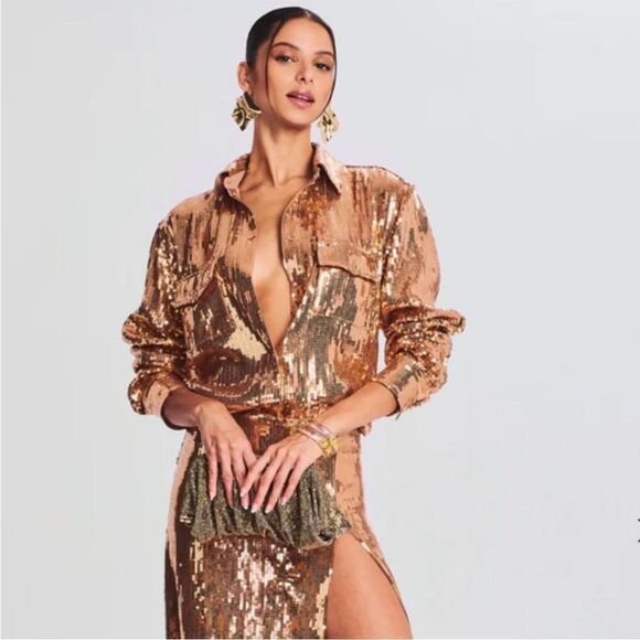 RETROFETE Carlotta Sequin top nude size small NWT - Picture 3 of 13